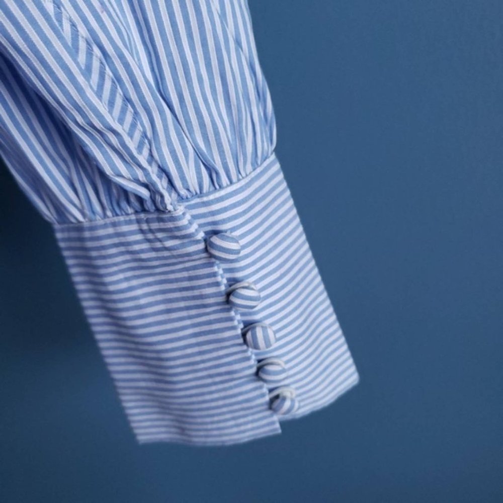 LOFT Railroad Striped Ruffle One Shoulder Top - Picture 4 of 7